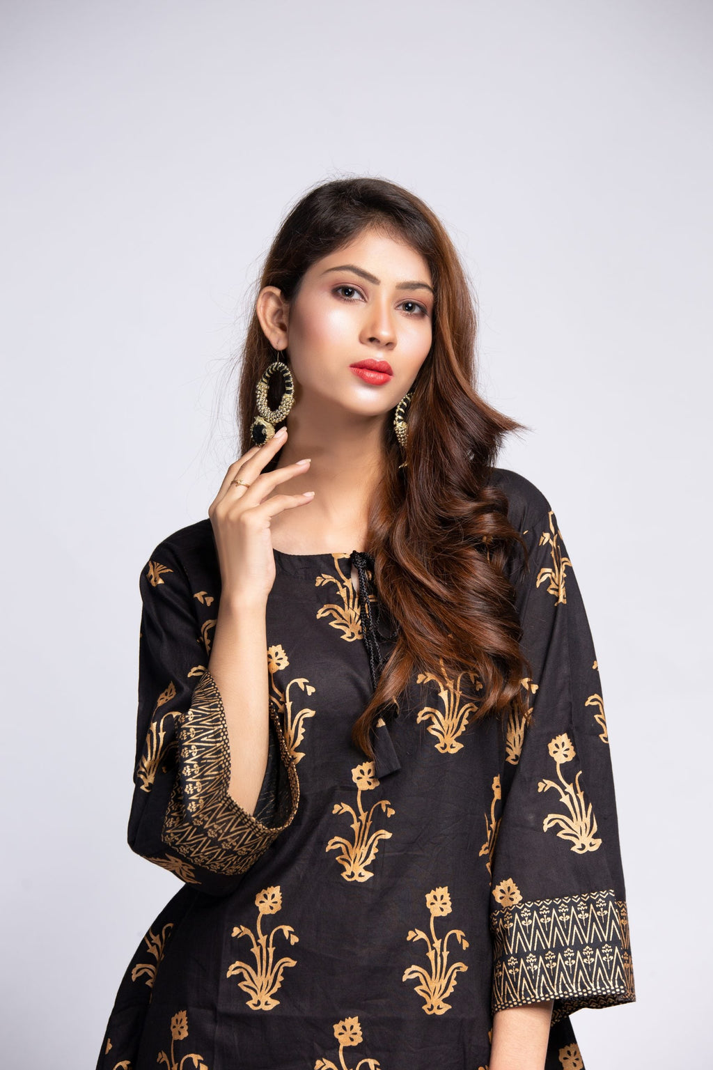 Black printed short shirt  Set