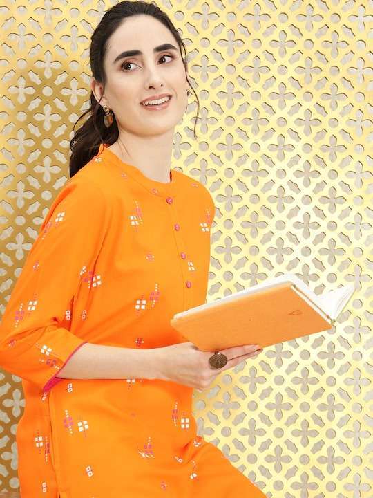 Orange Geometric Printed 2 Piece