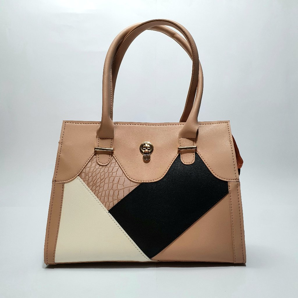 Geometric Tote Bag - Beige and Brown