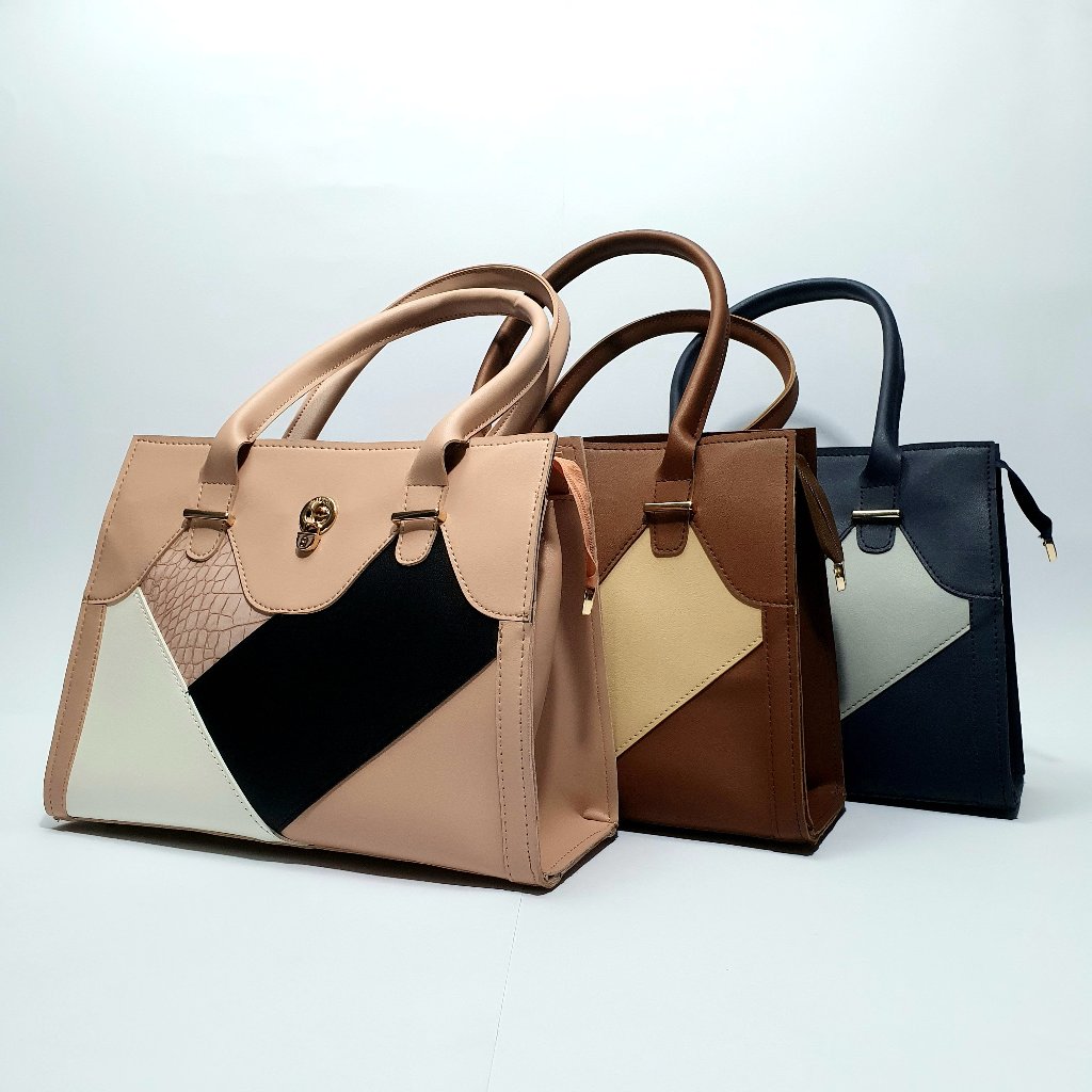 Geometric Tote Bag - Beige and Brown