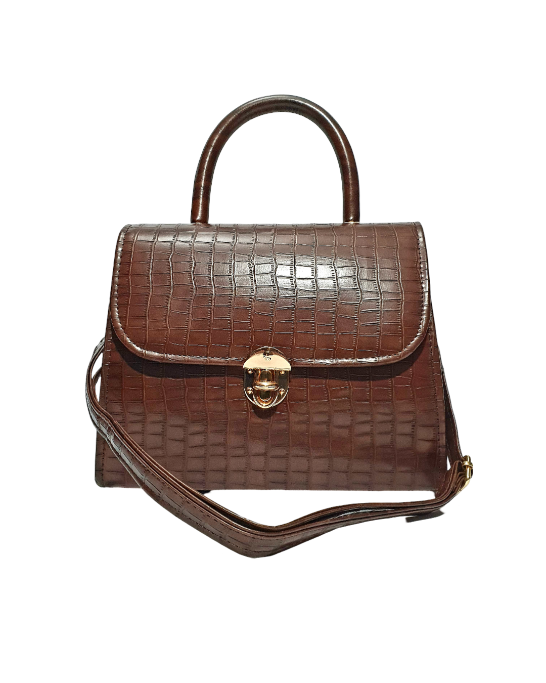 Croc-Embossed Top Handle Bag