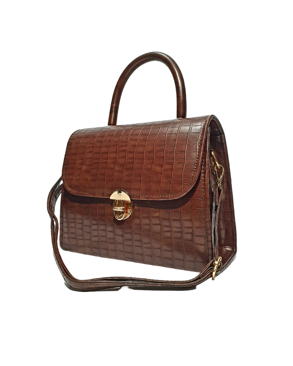 Croc-Embossed Top Handle Bag