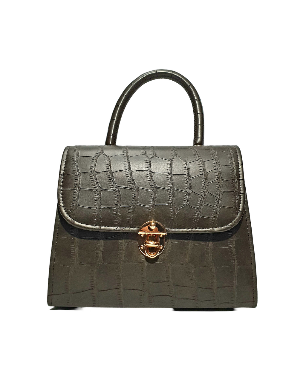 Croc-Embossed Top Handle Bag