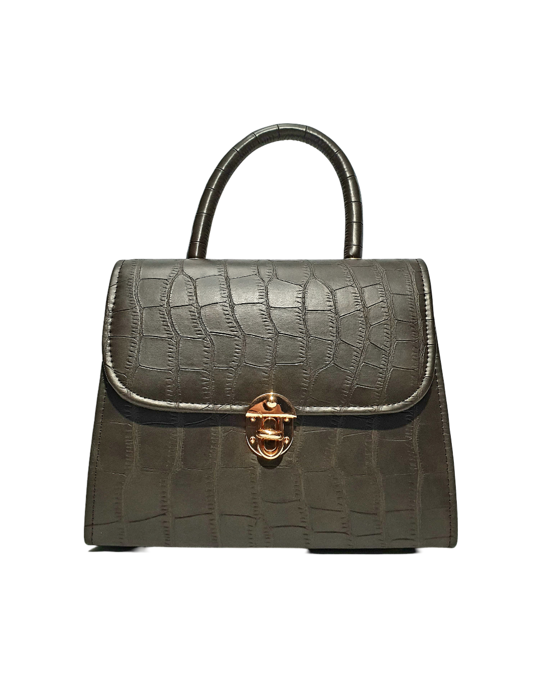 Croc-Embossed Top Handle Bag