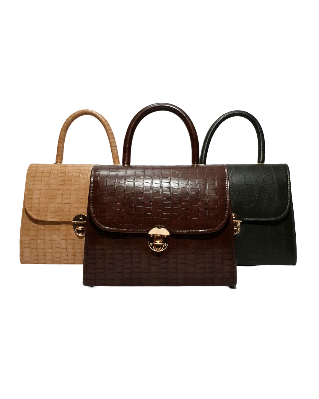 Croc-Embossed Top Handle Bag