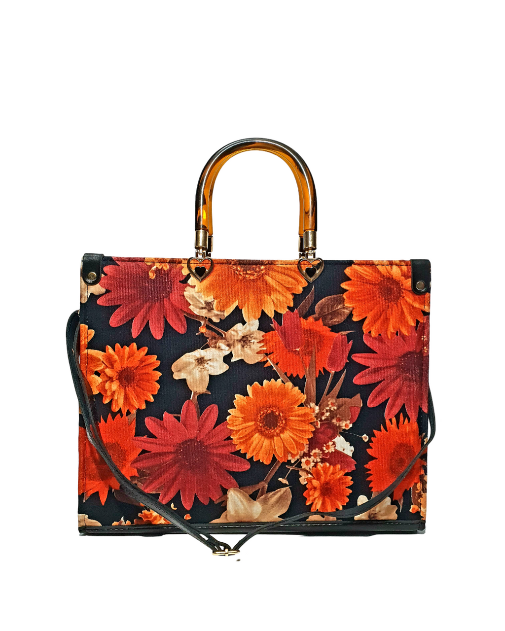 Elegant Floral Tote Bag with Tortoise Handles