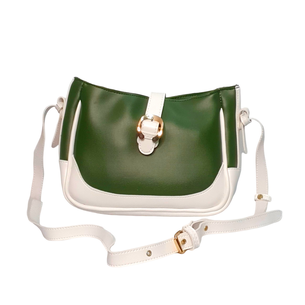 Sleek Two-Tone Saddle Crossbody Bag