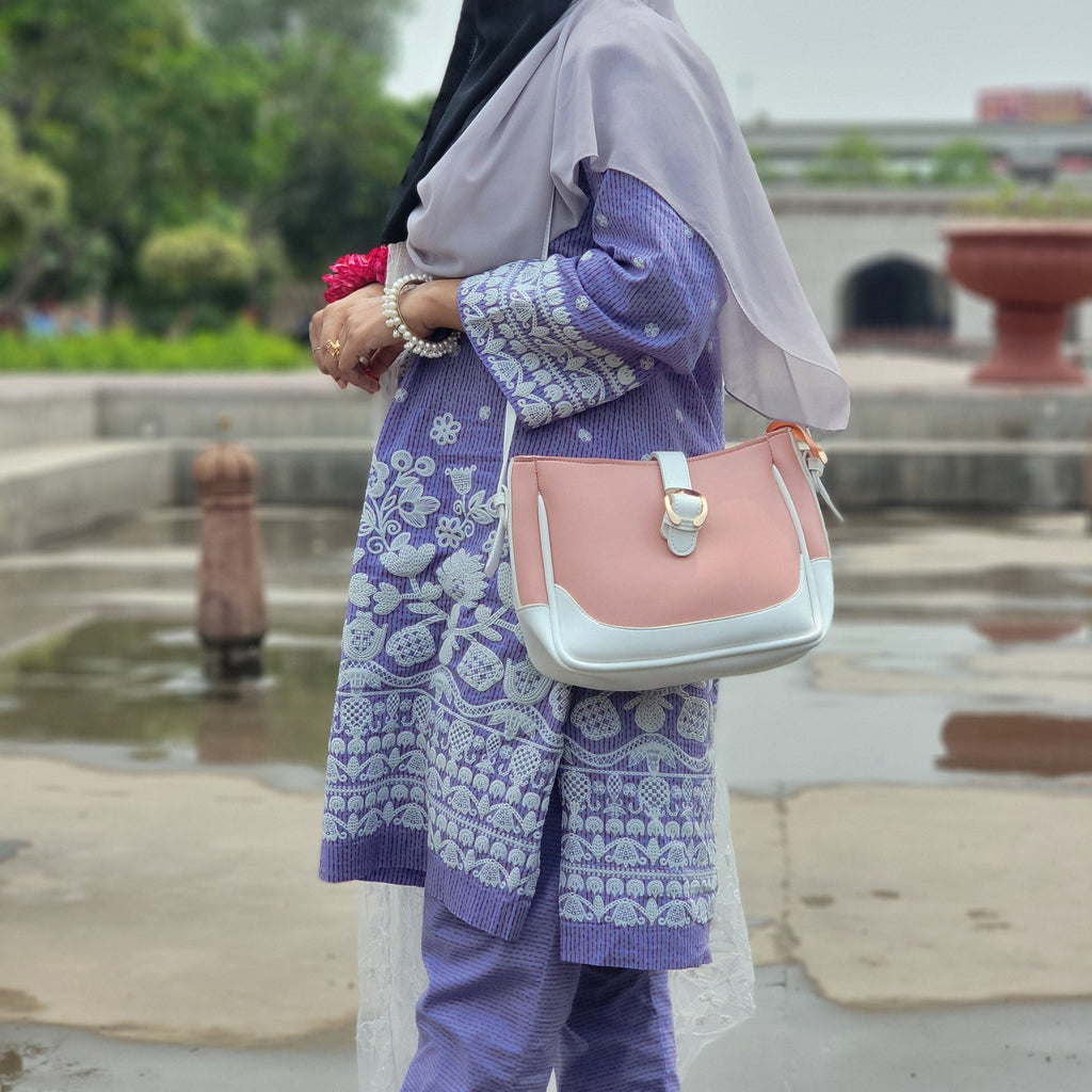 Sleek Two-Tone Saddle Crossbody Bag