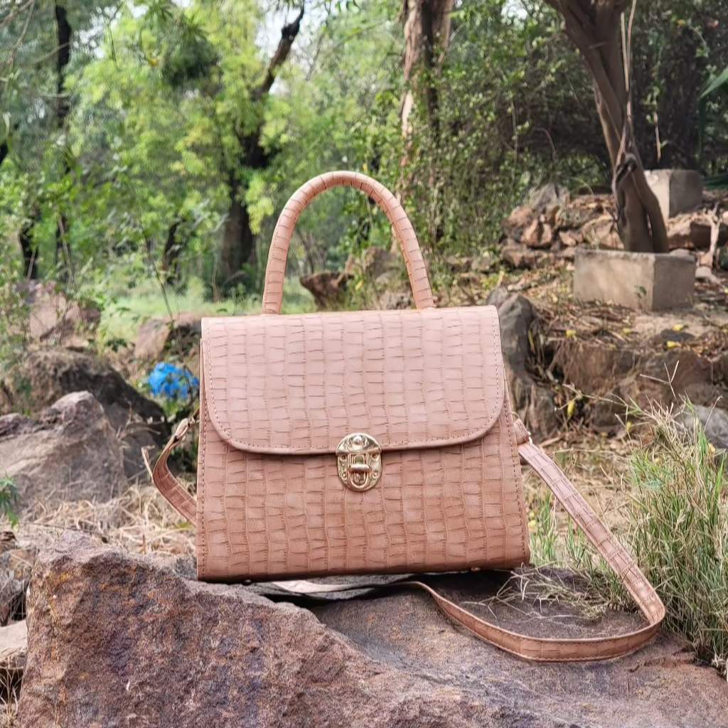 Croc-Embossed Top Handle Bag