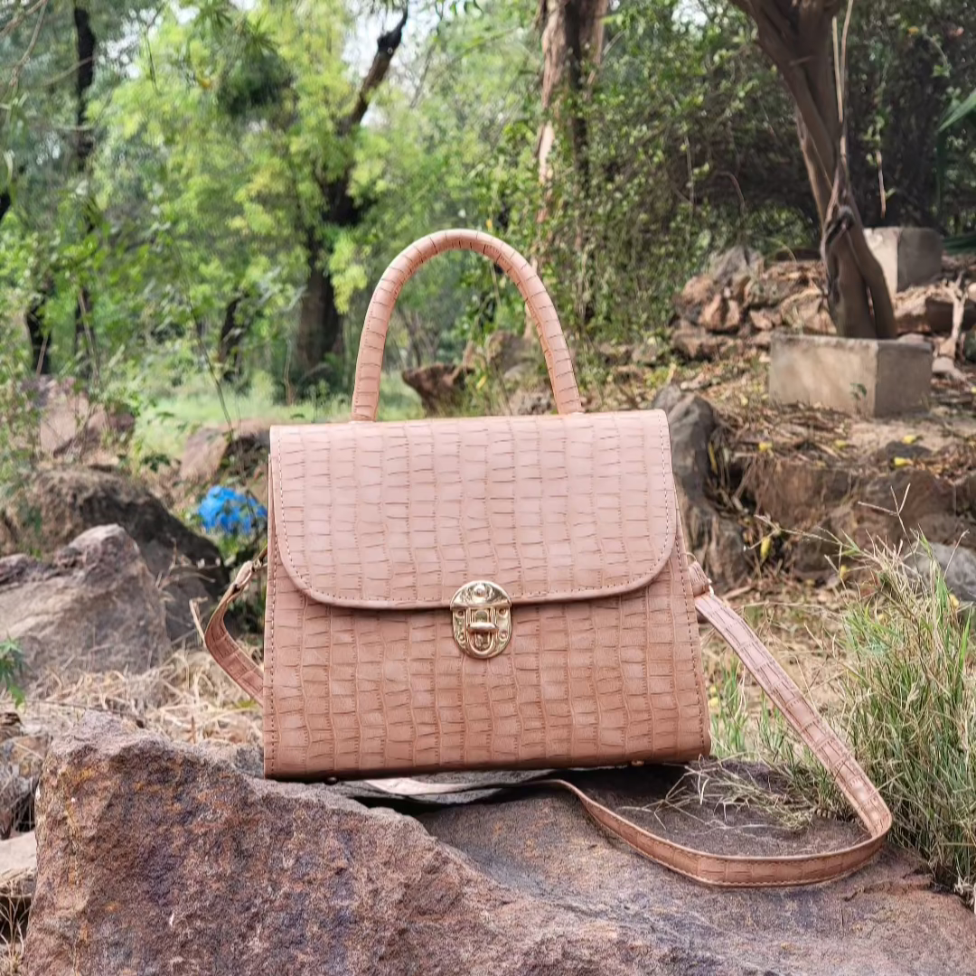 Croc-Embossed Top Handle Bag