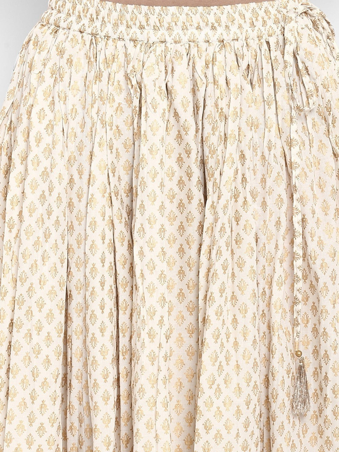 Off White Cotton Printed Skirt