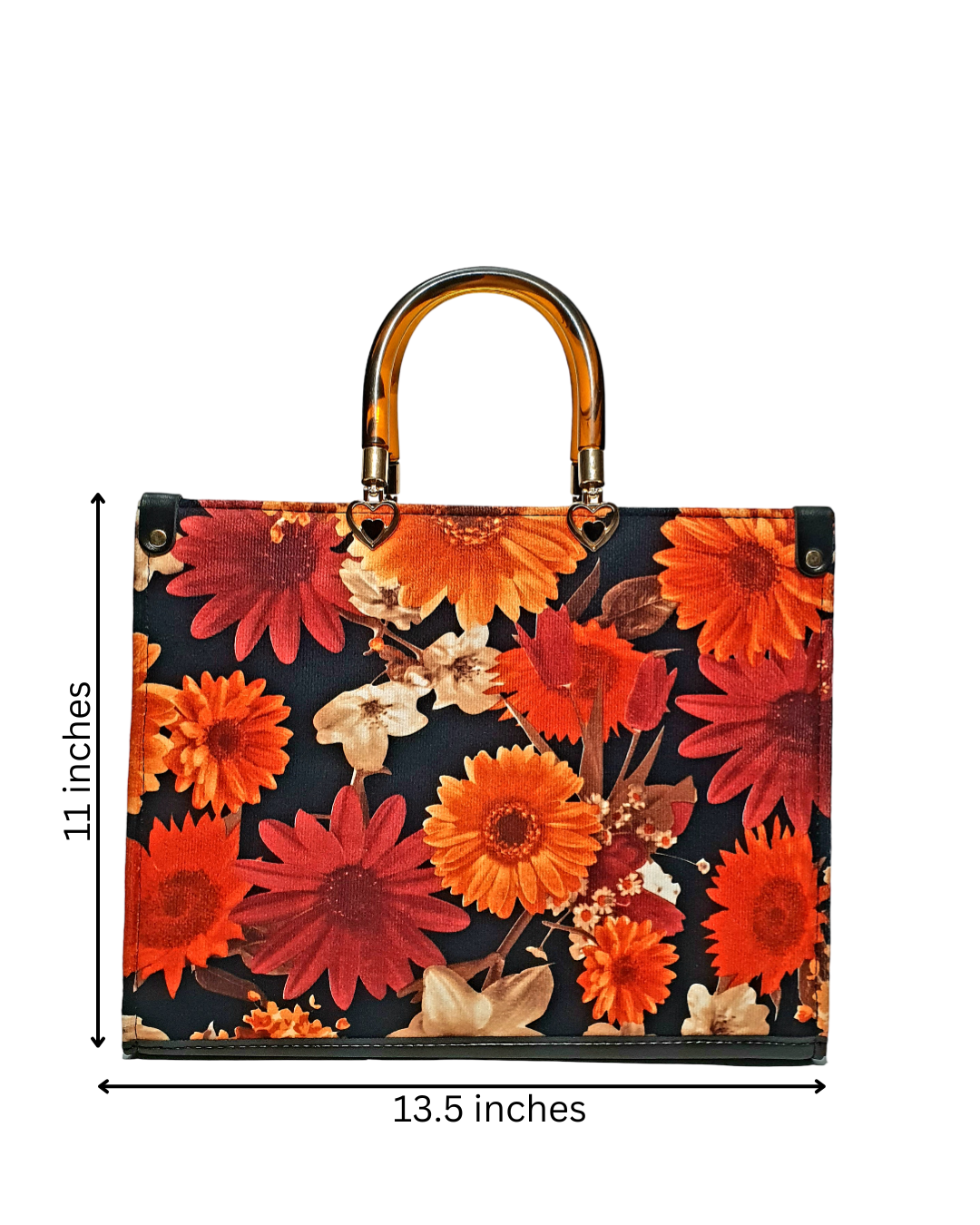 Elegant Floral Tote Bag with Tortoise Handles