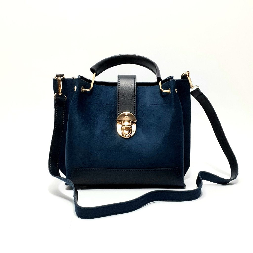 Elegant Navy Blue Suede Handbag