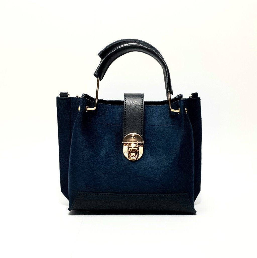 Elegant Navy Blue Suede Handbag