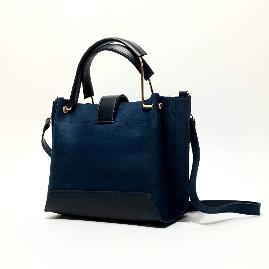 Elegant Navy Blue Suede Handbag