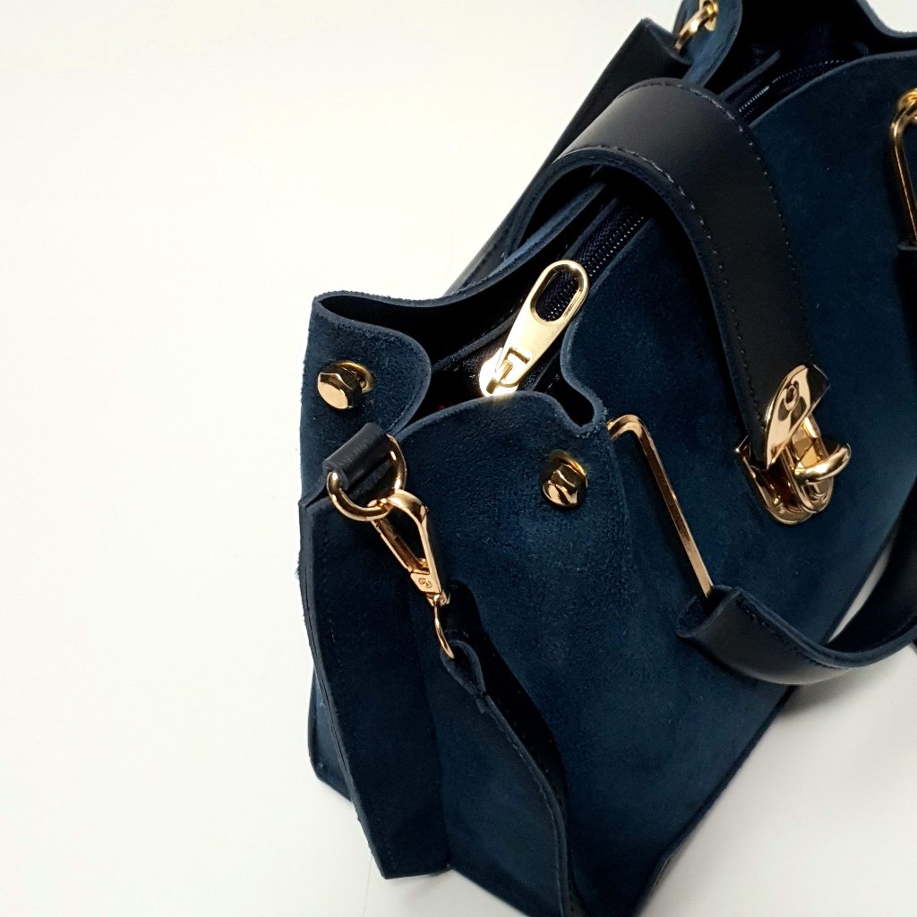 Elegant Navy Blue Suede Handbag
