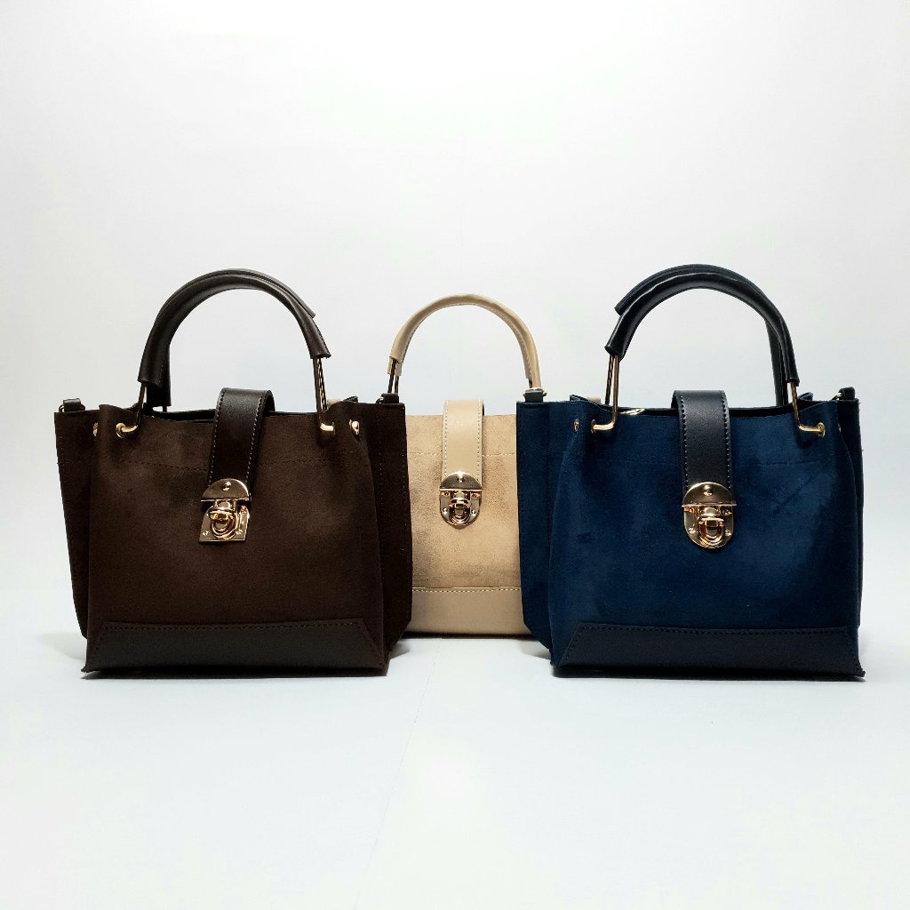 Elegant Navy Blue Suede Handbag