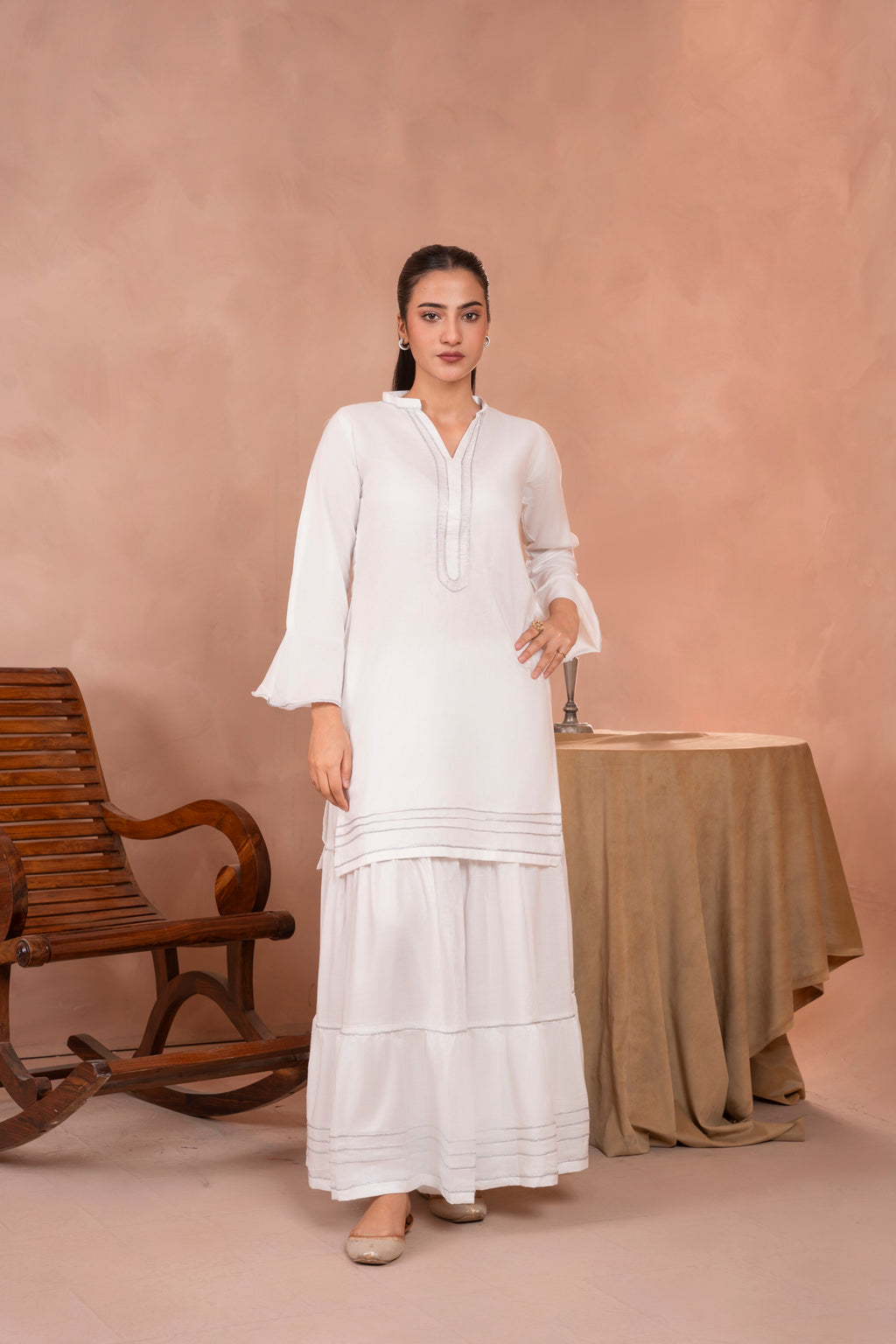 White Solid Kurta Set