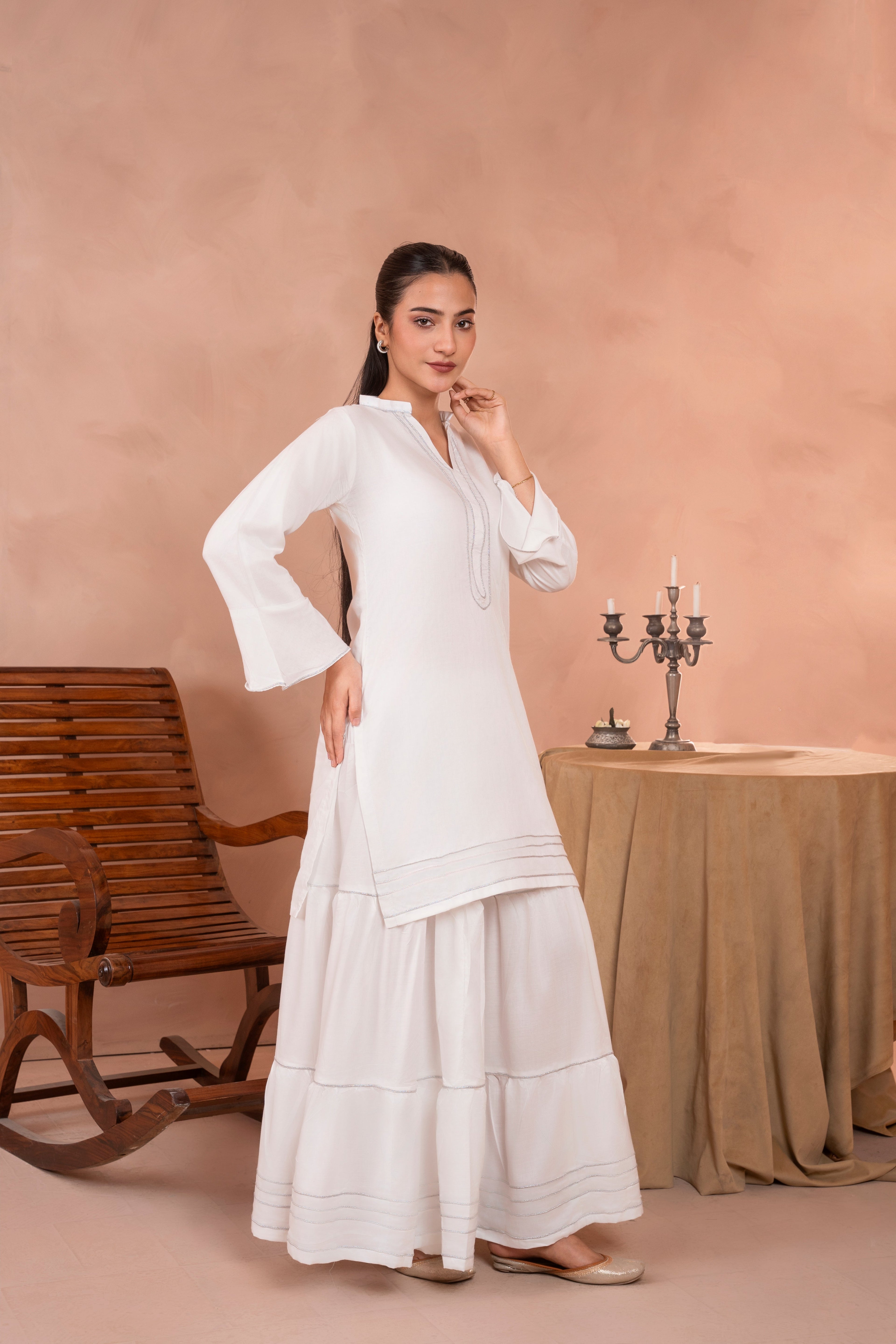 White Solid Kurta Set