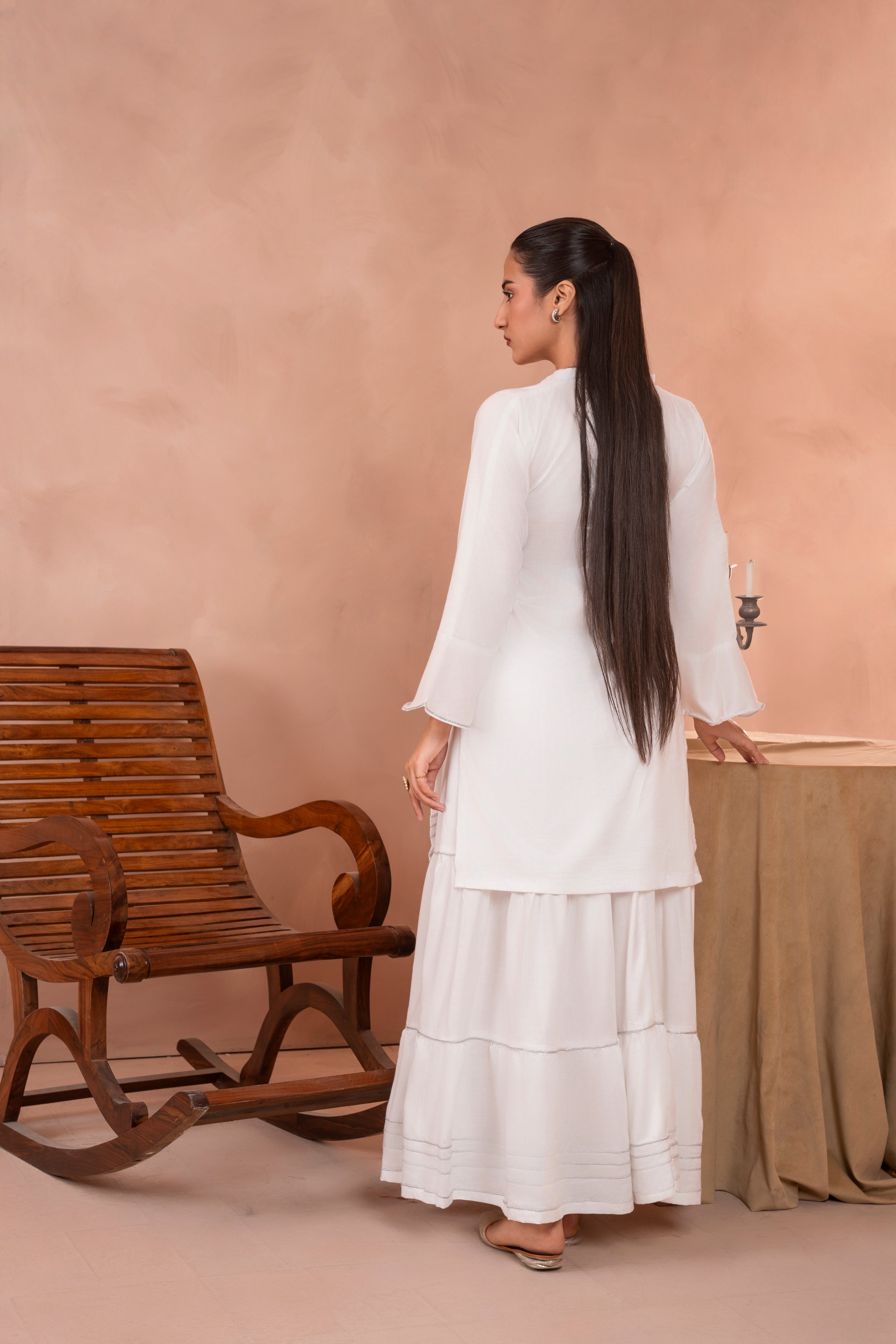 White Solid Kurta Set