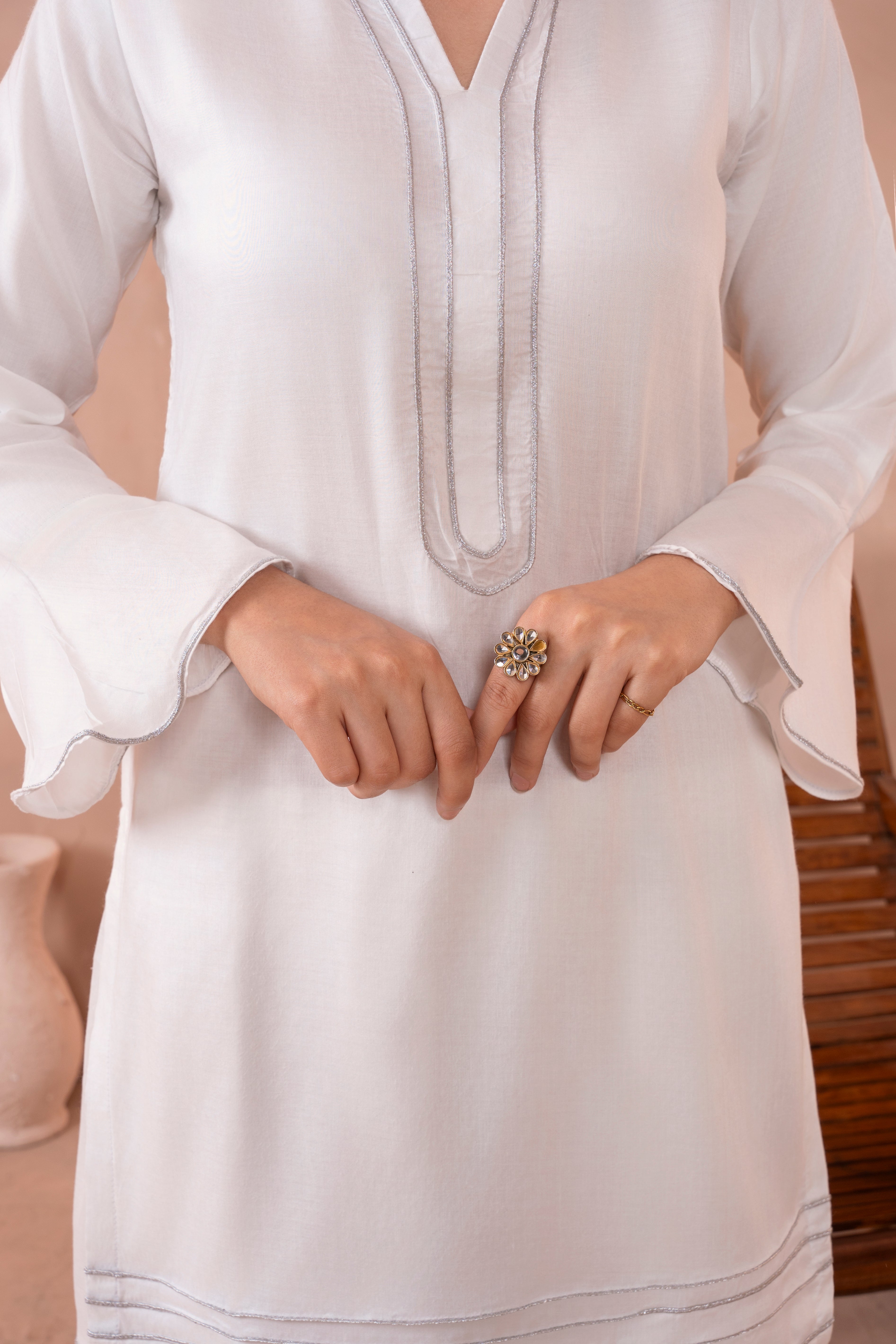 White Solid Kurta Set