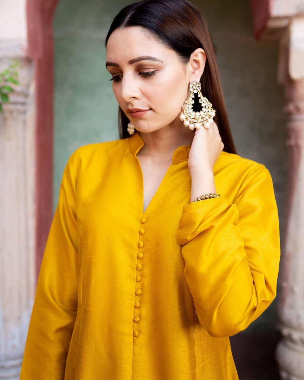 Mustard Katan Silk 2 Piece