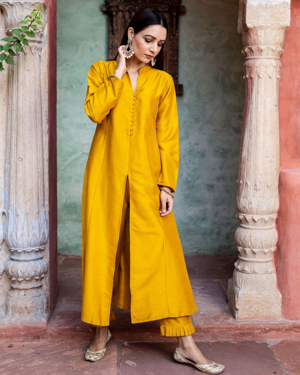 Mustard Katan Silk 2 Piece