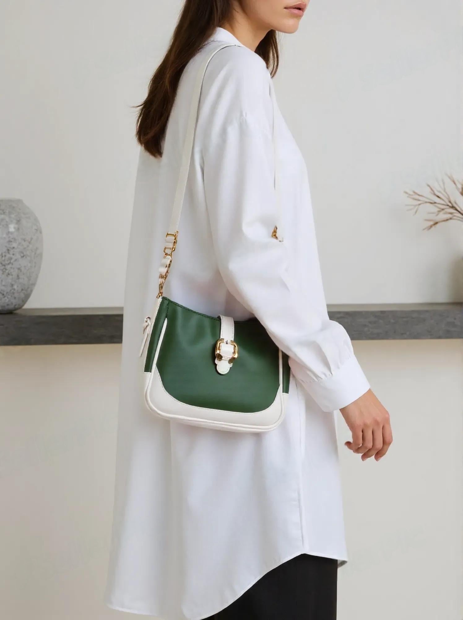 Sleek Two-Tone Saddle Crossbody Bag